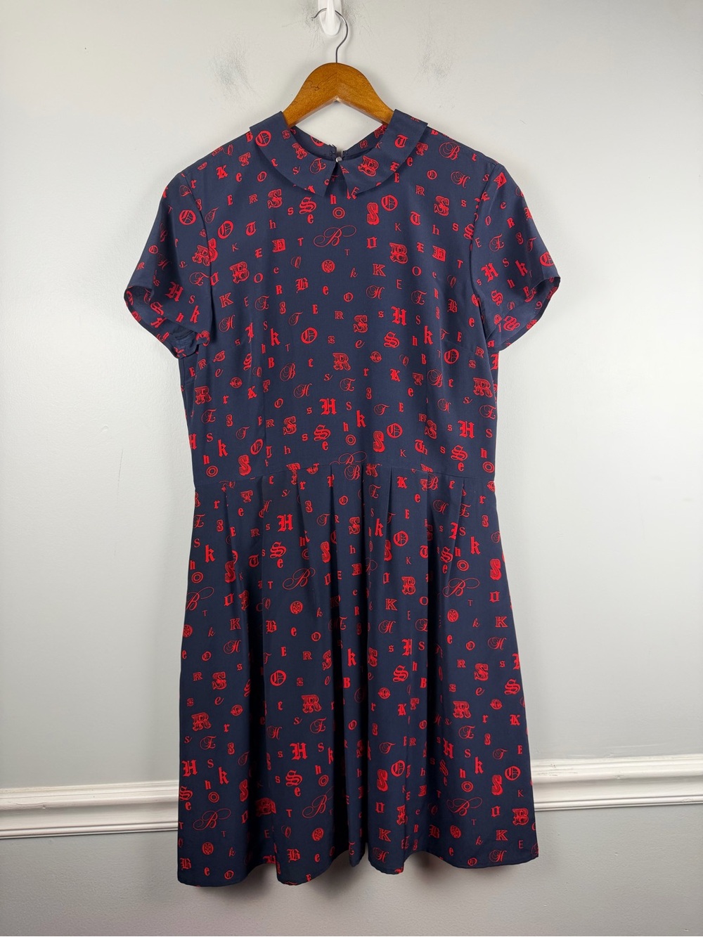 Brooks Brothers Red Fleece navy red Peter Pan collar silk dress size 12